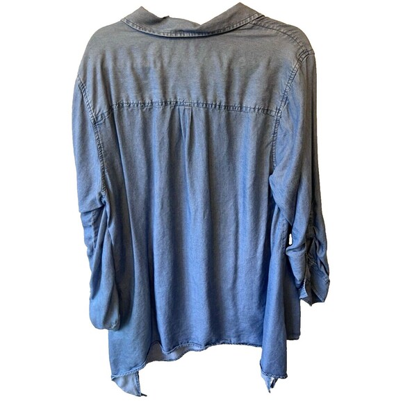 Zac & Rachel Shirt Blouse Top 2X Denim Roll Tab Sleeves Lyocell‎ Chambray - Picture 2 of 5